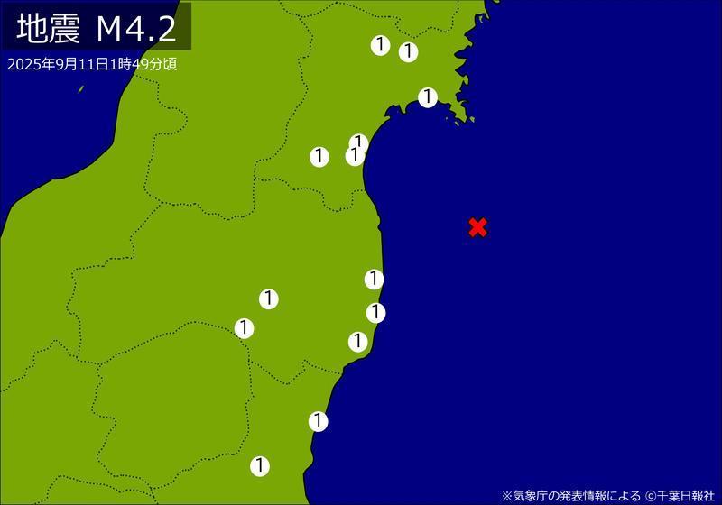 関東・東北で地震 M4．2 茨城、宮城、福島で揺れ 震源は福島県沖 地震が及んだ地域人口108万人（千葉日報オンライン） - Yahoo!ニュース - Yahoo!ニュース