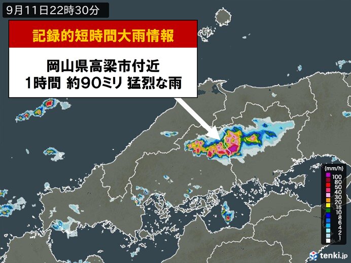 【速報】岡山県で1時間に約90ミリの猛烈な雨 「記録的短時間大雨情報」が発表（tenki.jp） - Yahoo!ニュース - Yahoo!ニュース