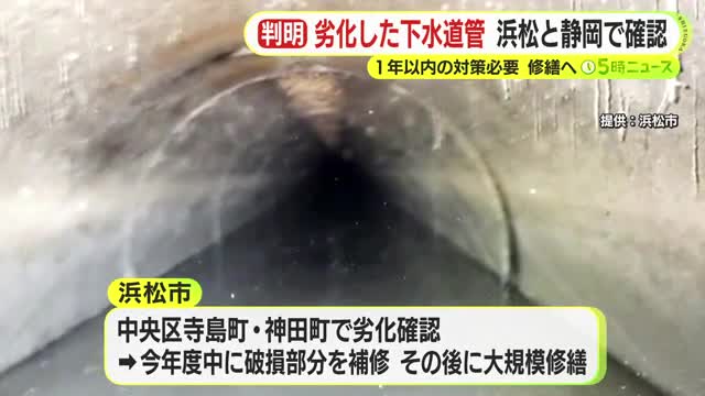 劣化した下水道管 浜松と静岡で確認 1年以内の対策必要 補修と大規模修繕へ（テレビ静岡NEWS） - Yahoo!ニュース - Yahoo!ニュース