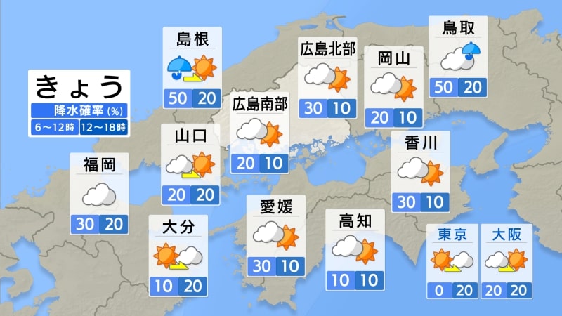 【きょう9/26（金）広島天気】雨雲が南下中 午前までにわか雨も 午後を中心に晴れ間 昼間は厳しい蒸し暑さに（RCC中国放送） - Yahoo!ニュース - Yahoo!ニュース