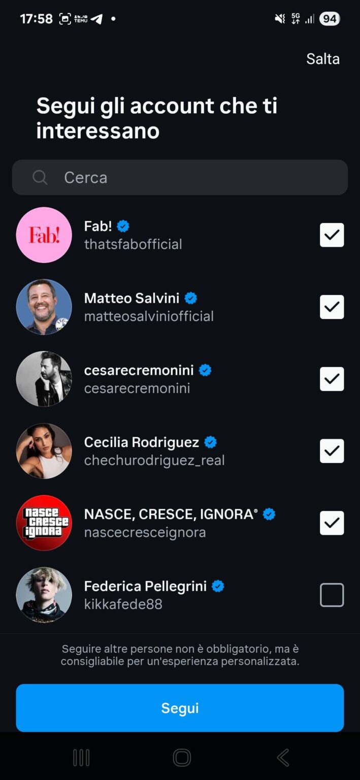 どうしてInstagramがSalviniを新しいアカウントに推奨するのですか？