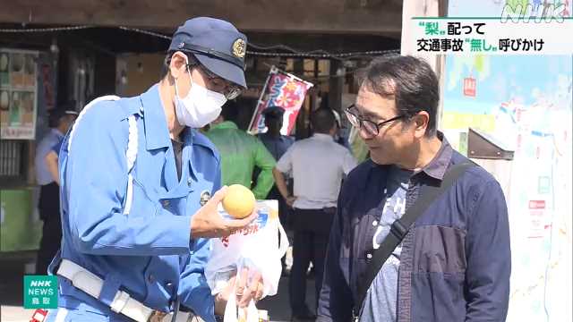 交通事故「無し」 県特産の梨を配って呼びかけ 鳥取｜NHK 鳥取県のニュース