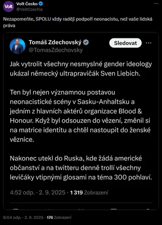 Zdechovskýは賞賛します... neo -nazis？