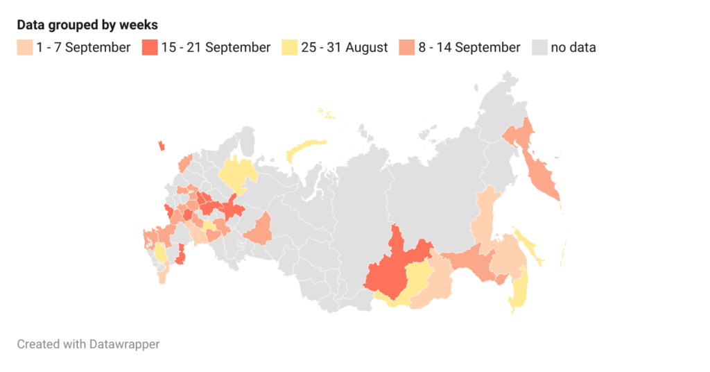 ガソリン不足を経験しているロシアの地域の定期的に更新されたライブマップ。
