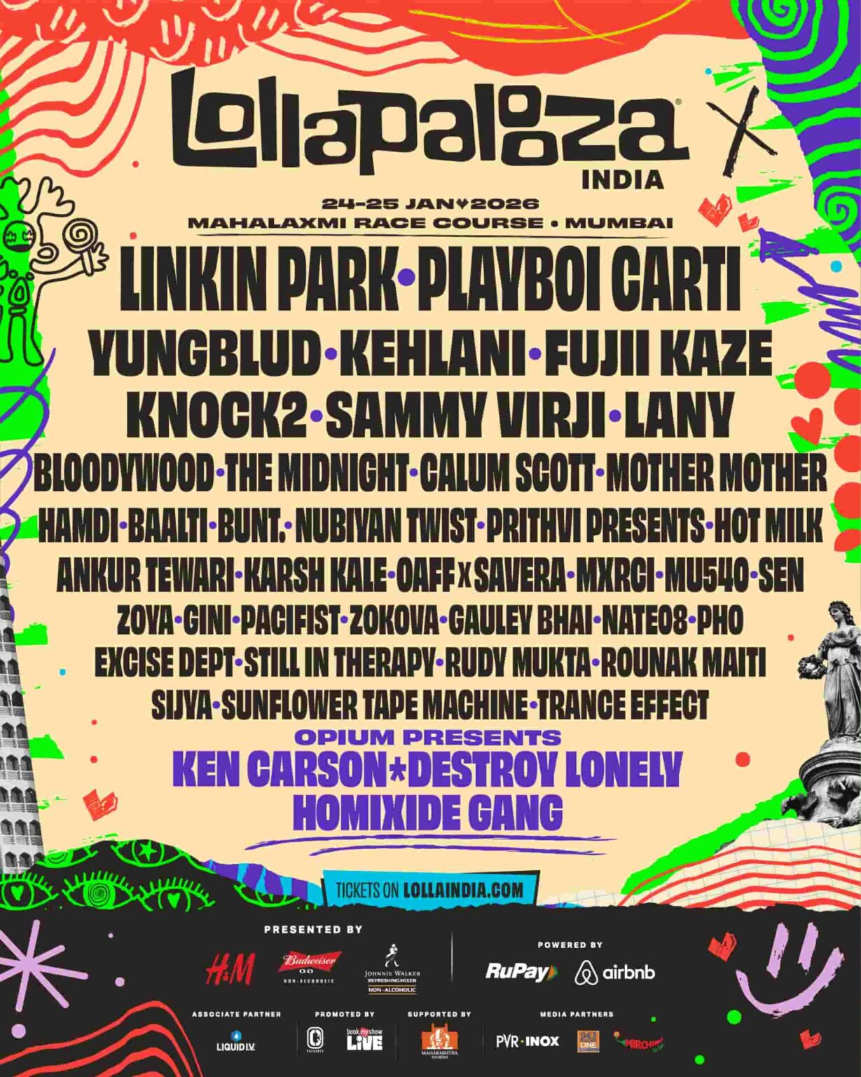 【Lollapalooza India】インド1月開催ロラパルーザに、藤井風、Linkin Park、Playboi Cartiら出演決定 | Festival Life