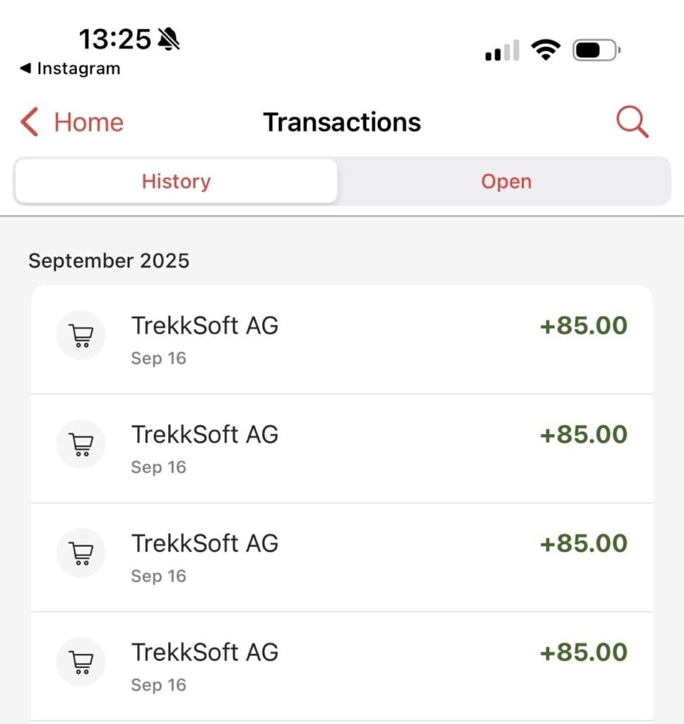 CHF 680は「Trekksoft AG」によって私のトワントアカウントから突然撮影されました - 理由がわかりません