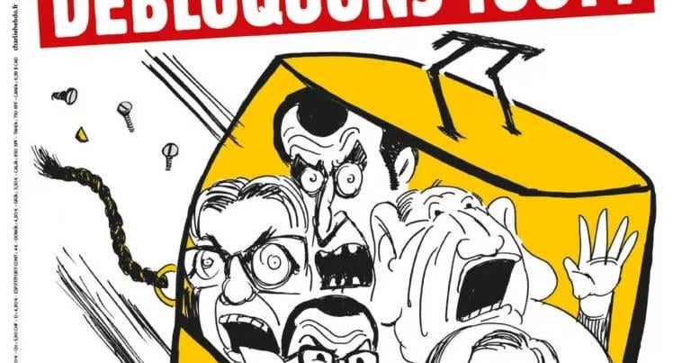 チャーリー・ヘブドのカバーは、フランスの指導者たちを栄光のエレベーターに入れて減少させます