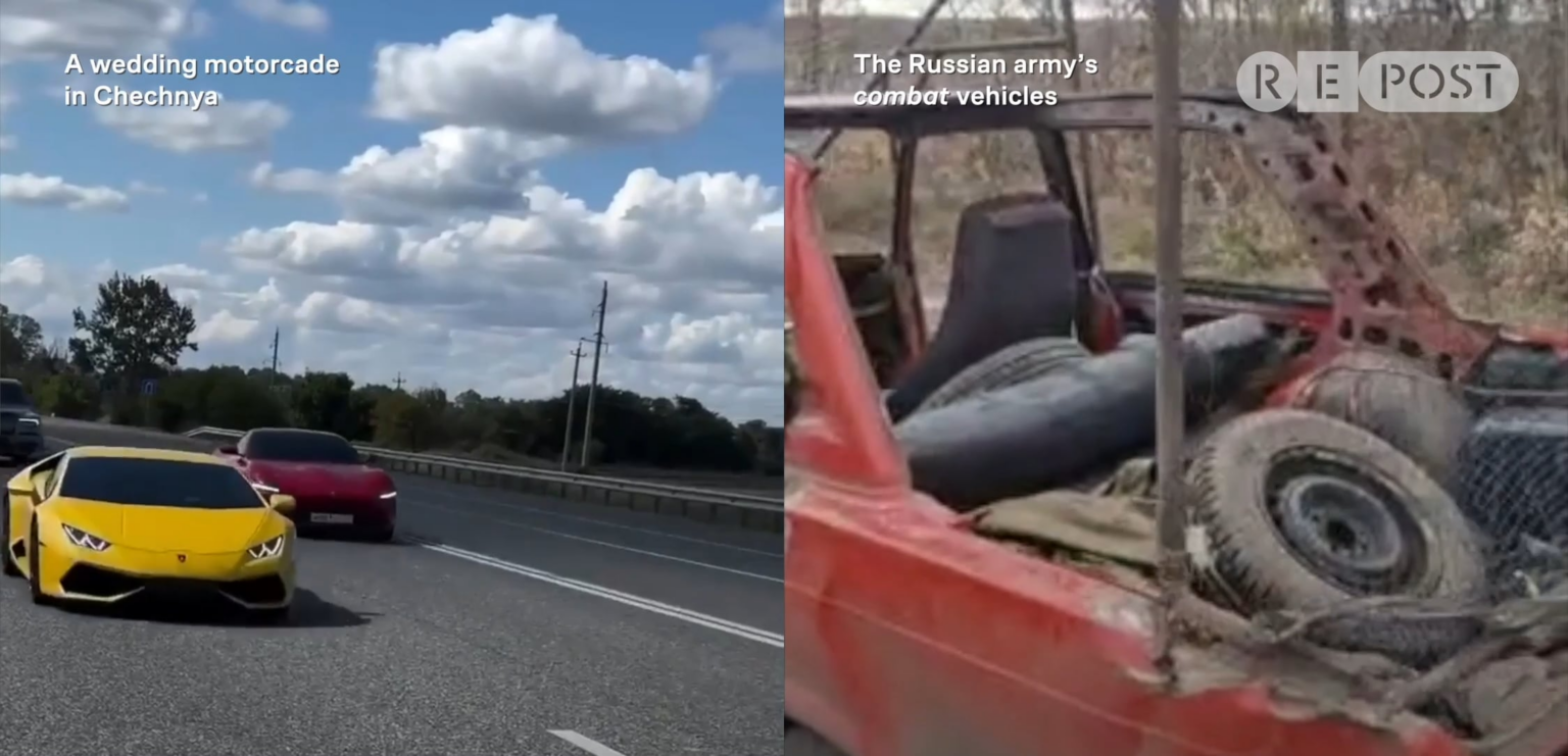 チェチェンでの世界の第二軍と結婚式の車列