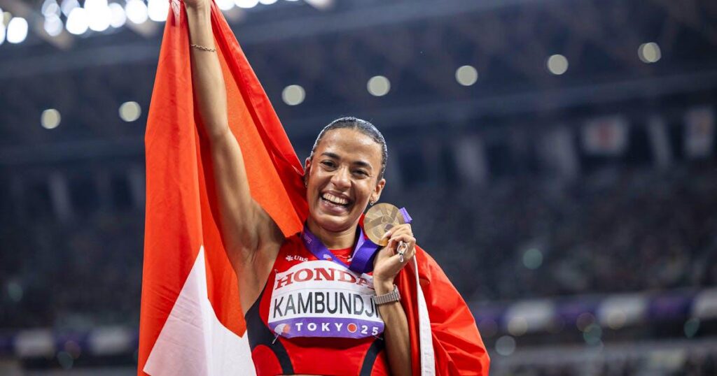 世界チャンピオン！ Ditaji Kambundjiは東京の100mのハードルで金を取ります
