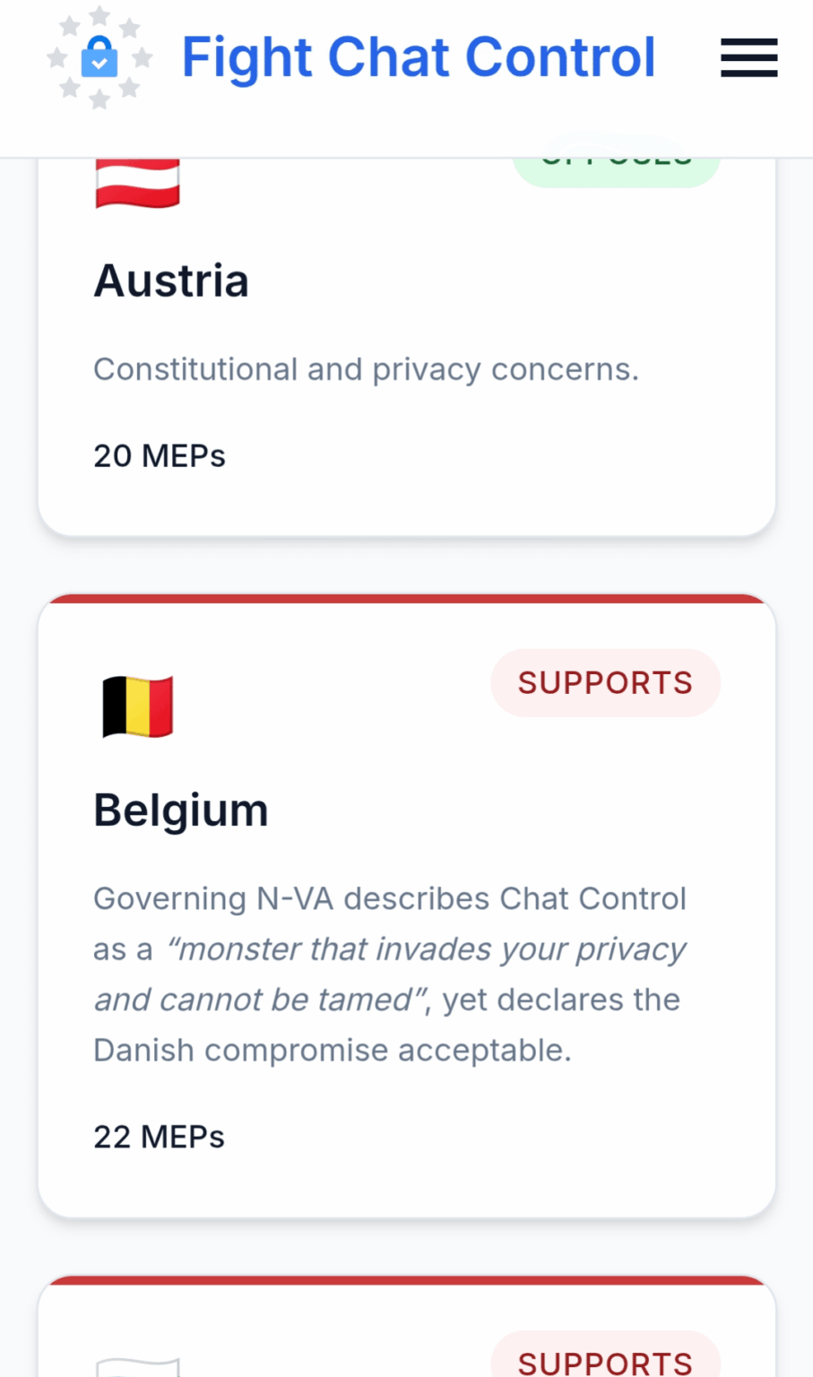 fightchatcontrolに関する更新：ベルギーは「未定」から「サポート」に切り替えたようです