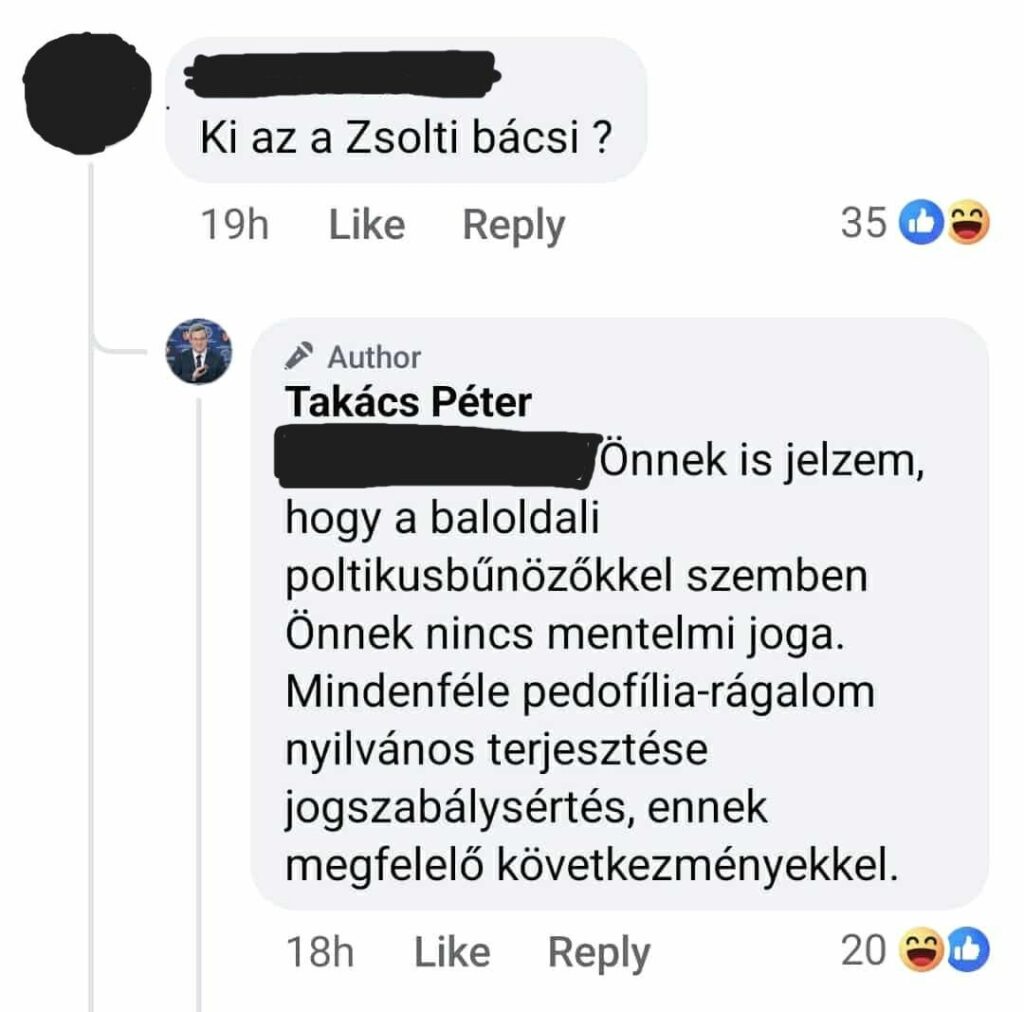 PéterTakácsは法的結果で脅した