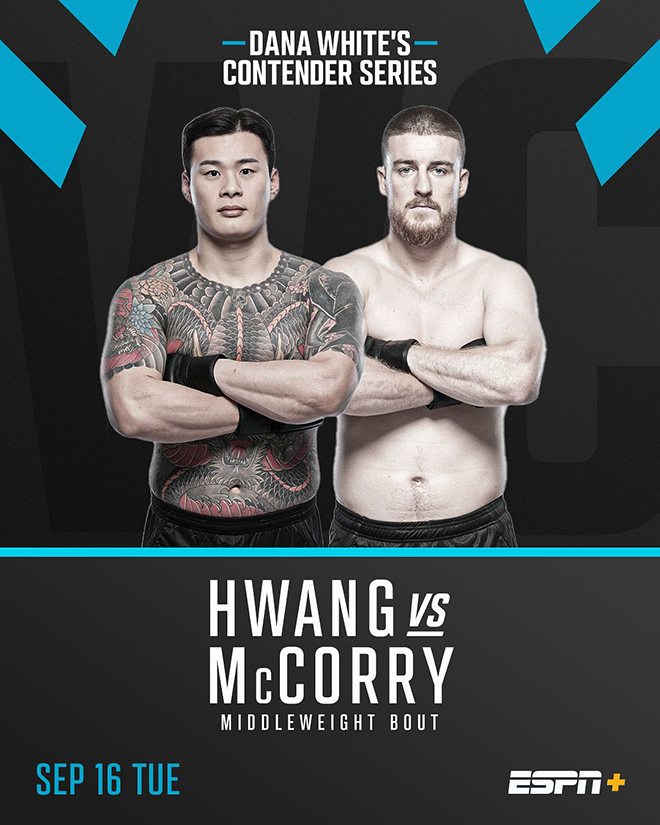 第8代ロードFCミドル級チャンピオンのファン·インス、リアリティ番組「The Ultimate Fighter」シーズン32ミドル級トーナメント準決勝のパディ·マッコーリー。 2人は韓国時間2025年9月17日午前9時からUFCデイナ·ホワイト会長主催オーディションContender Seriesシーズン9の6週目の開幕戦で対決する。 写真=TKO