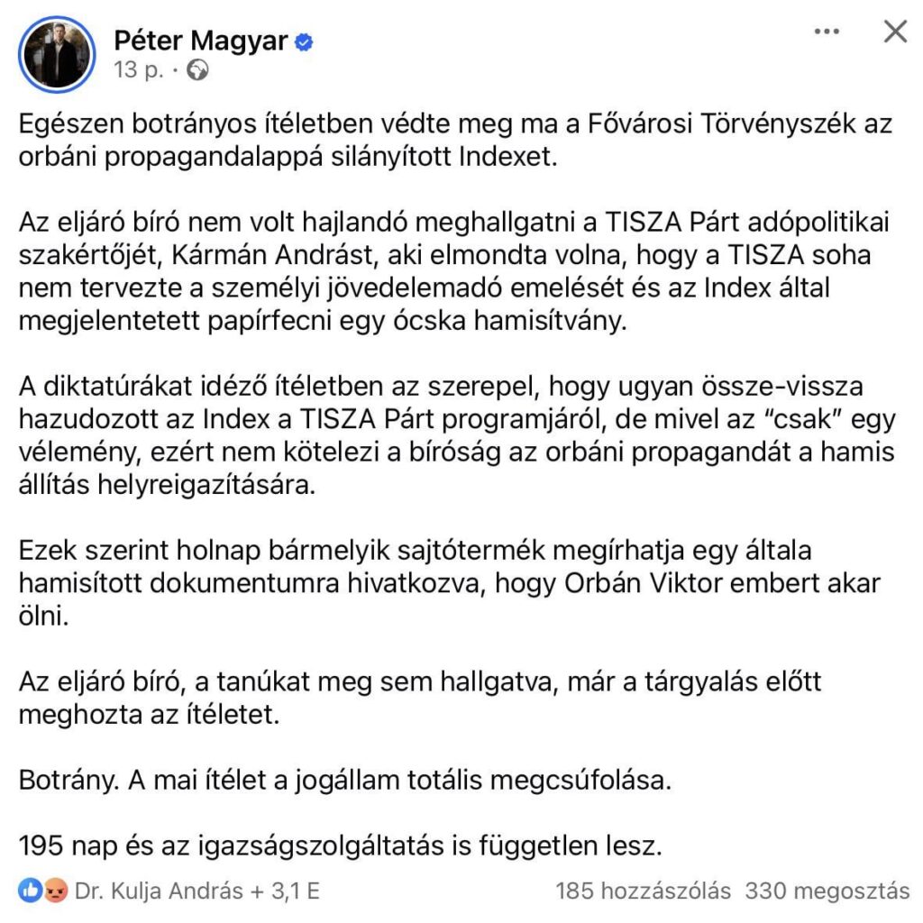 PéterMagyar：「目撃者の話を聞かずに、裁判の前に判決を下した」