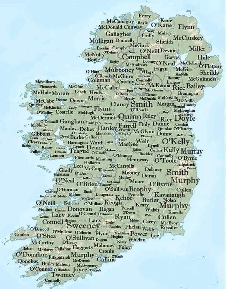 アイルランドの姓の地図