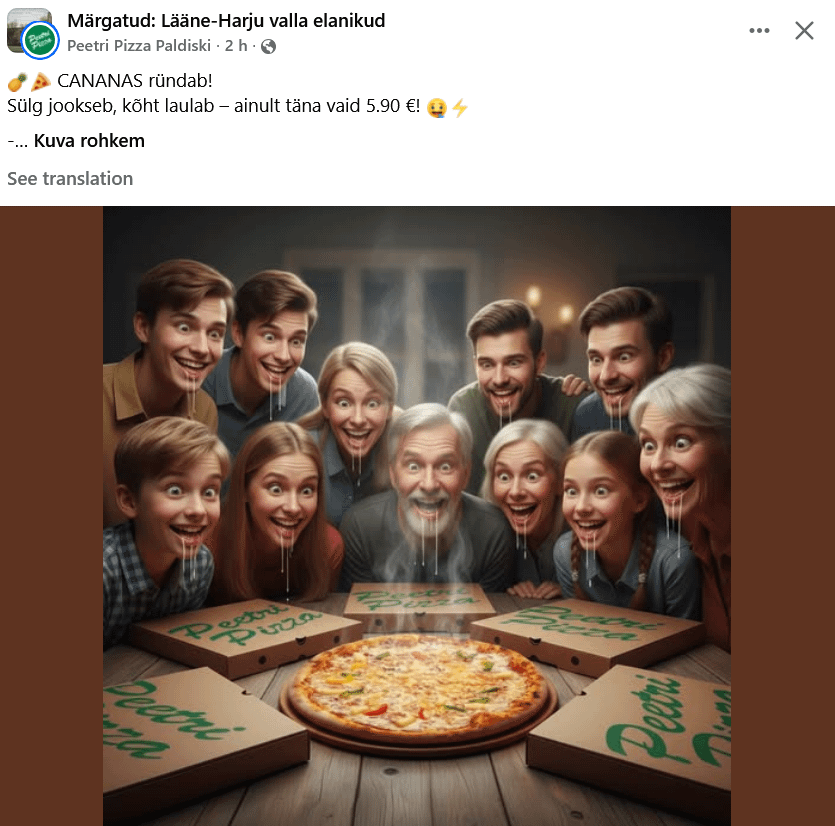 Facebookのピーターのピザ