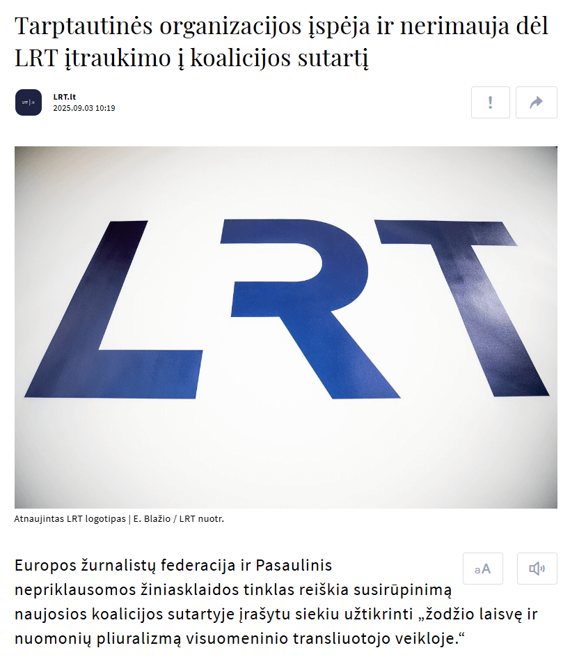 連合はLRTの変革を望んでいます：国際機関はすでに政治的支配について警告しています