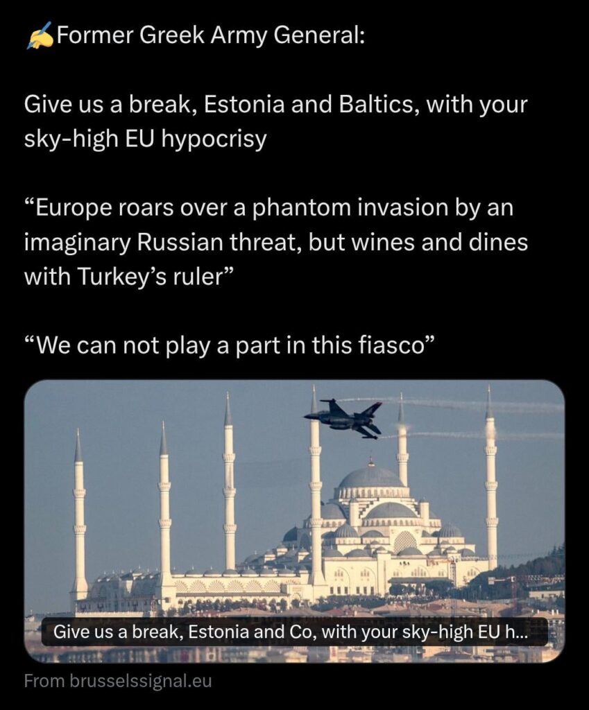 元ギリシャ陸軍将軍は、エストニアとポーランドの空域で起こったとされる最近の「事件」に対応し、ヨーロッパの偽善を呼びかけます