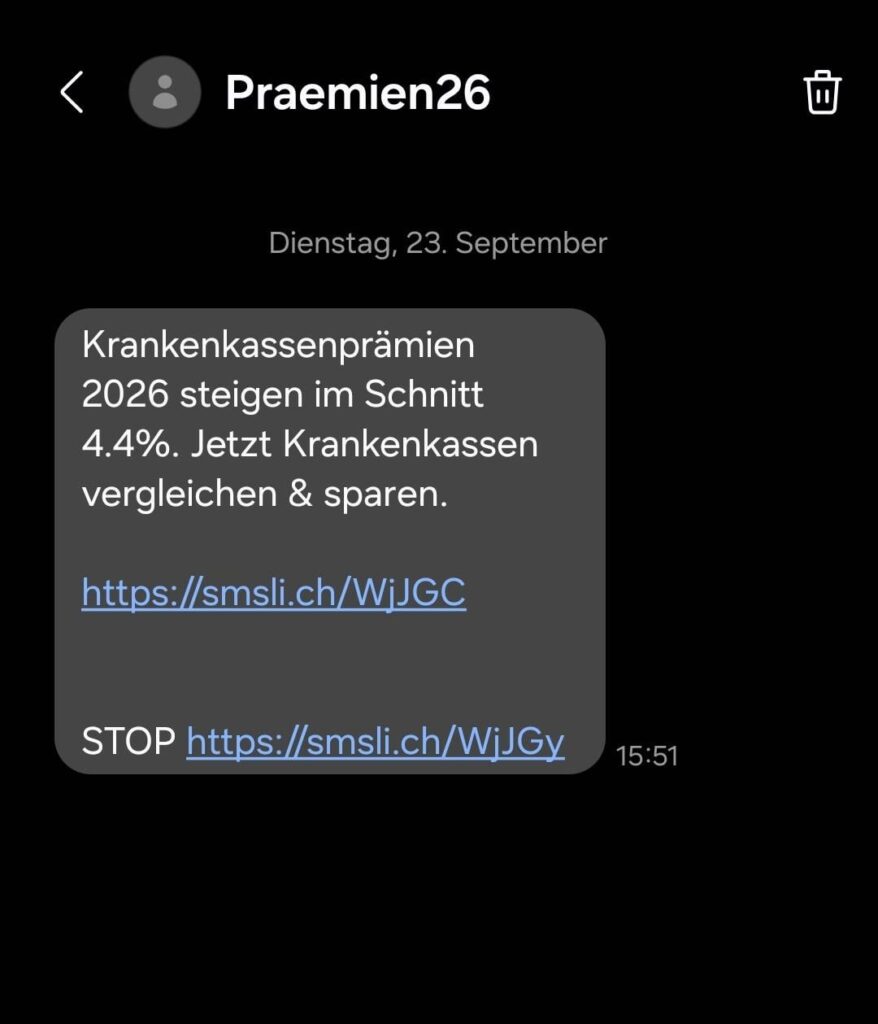 健康保険の新しい価格についてのBundesratからの記者会見の後、SMS（Android）を介してこのメ​​ッセージが来ました - 私が思う別の詐欺
