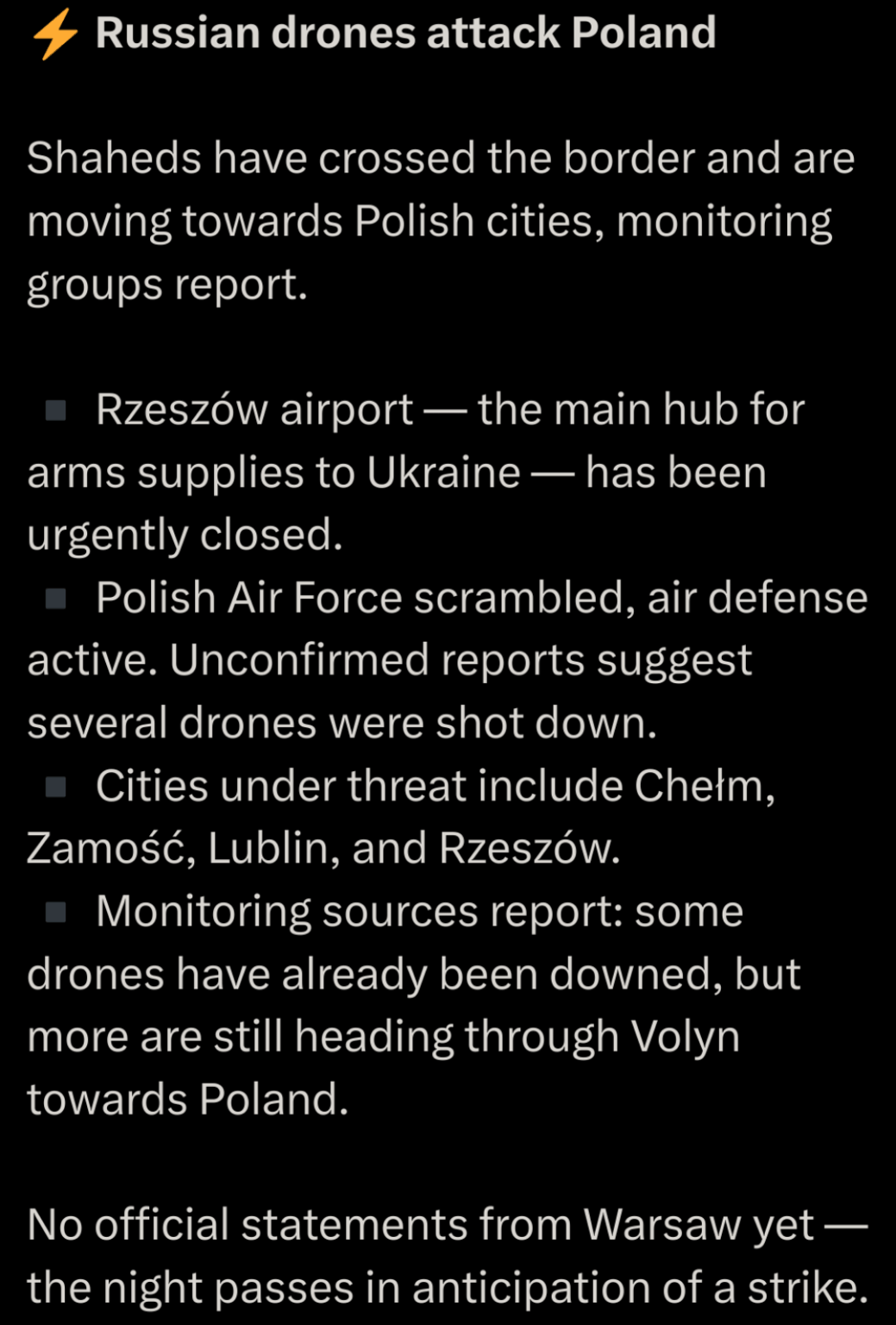 ロシアのシャヘドはポーランドの国境を越えました