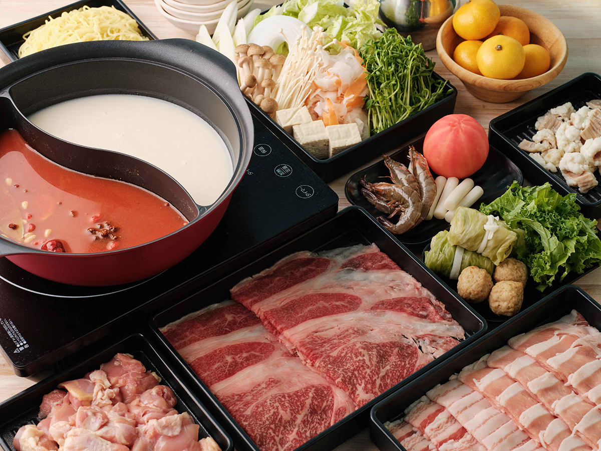 黒毛和牛＆茶美豚＆備中高原鶏＜Premium＞選べるスープしゃぶしゃぶ鍋