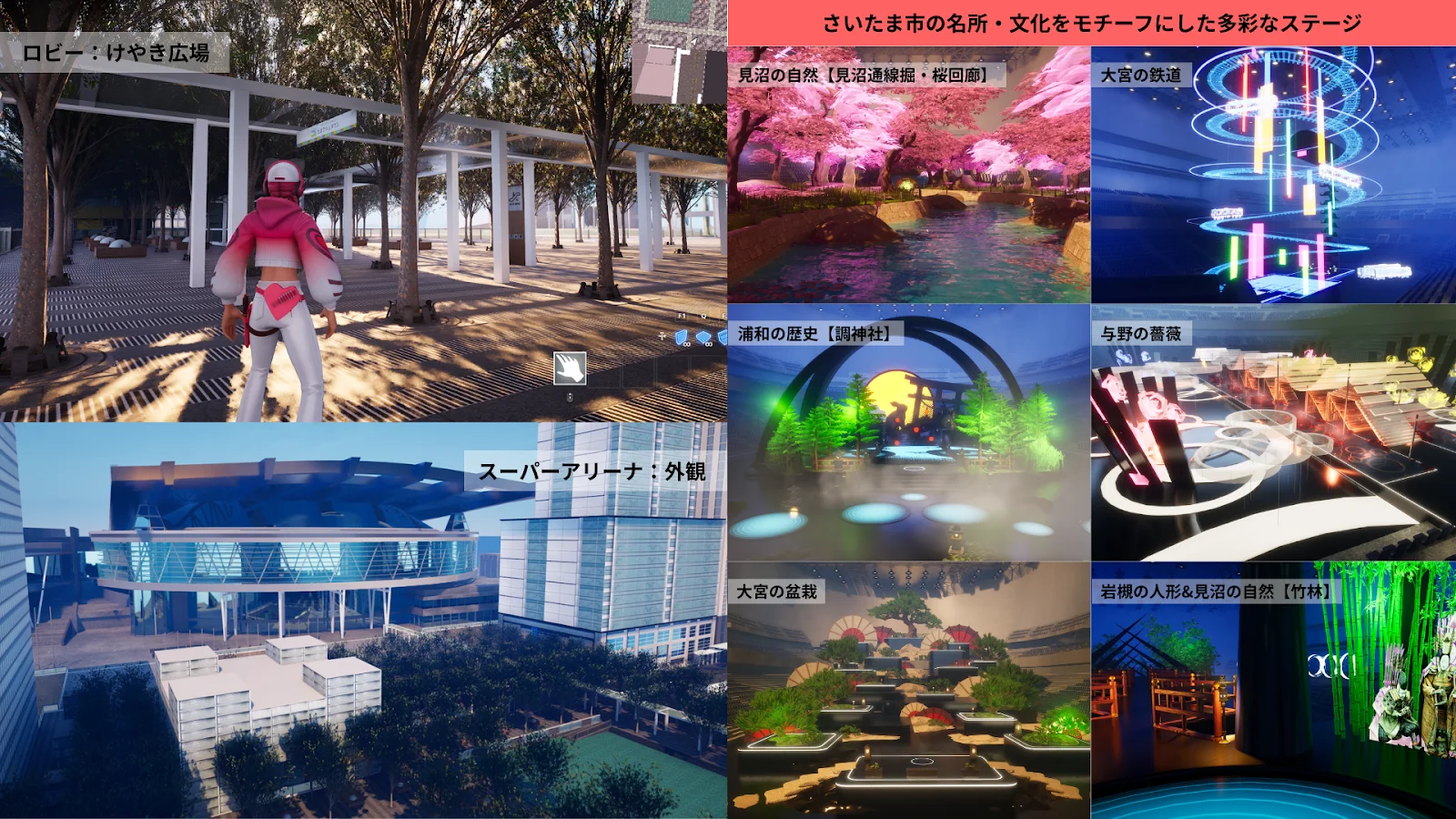 フォートナイト「City SPEED TRIAL」に登場するさいたま市の名所・文化をテーマにした多様なステージ