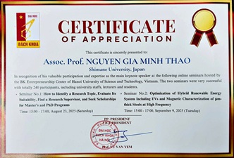 総合理工学部 機械・電気電子工学コースのNGUYEN Gia Minh Thao准教授がオンライン学術セミナーで基調講演者を務めました