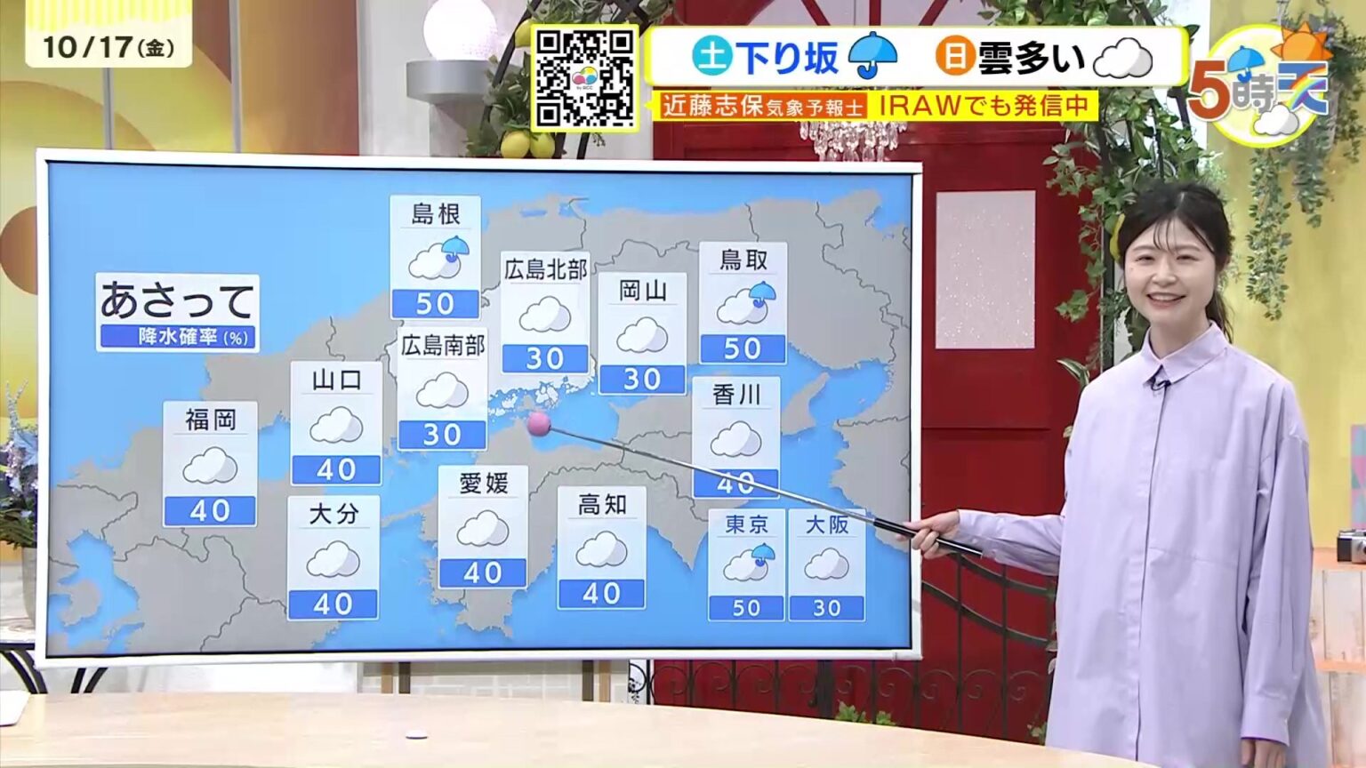 【10/18・19（土日）広島天気】土曜は天気下り坂 午後は雨が降ったりやんだり 日曜は大きな崩れはなし 雲が多い1日（RCC中国放送） - Yahoo!ニュース - Yahoo!ニュース