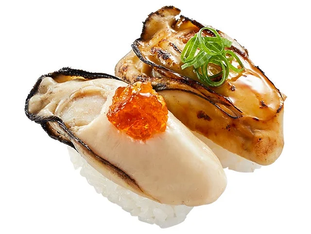 かっぱ寿司『瀬戸内海産 蒸し牡蠣 食べ比べポン酢ジュレのせ・焦がし醤油炙り』