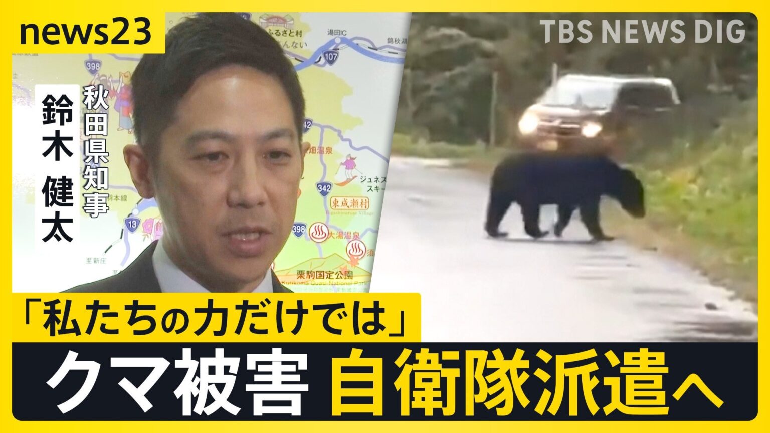 岩手・クマに襲われ男性死亡　秋田・田んぼ脇の側溝に女性の遺体　秋田県知事「私たちの力の範囲を超えている」防衛省が自衛隊を派遣の方向で検討【news23】（TBS NEWS DIG Powered by JNN）
