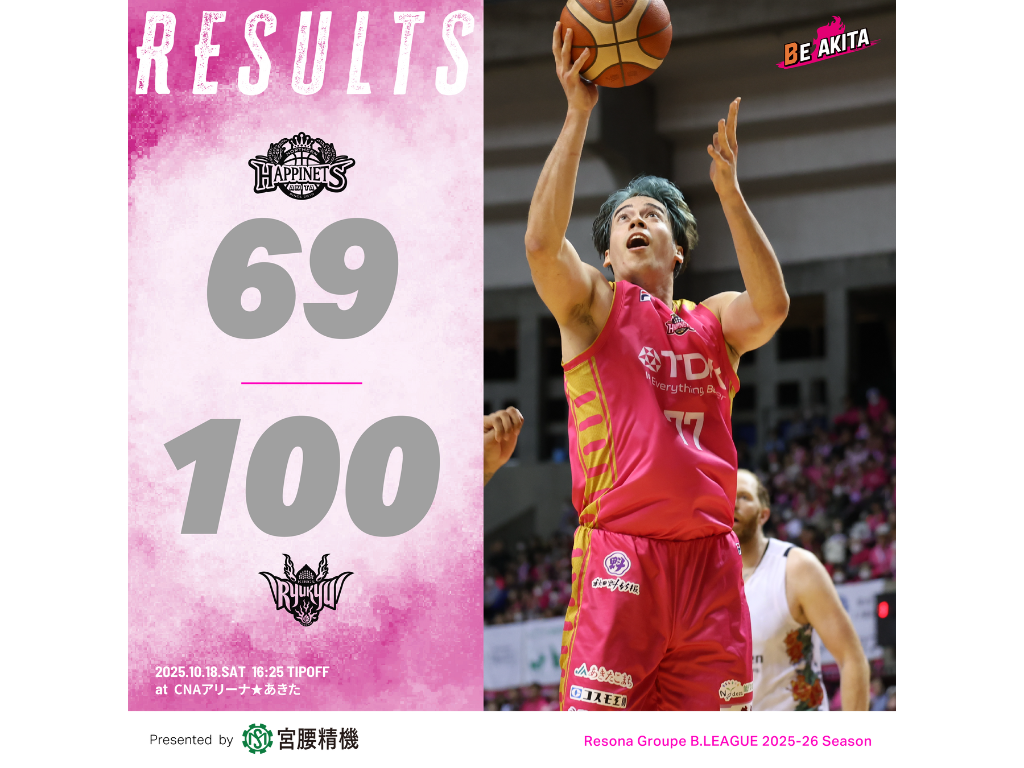 【試合結果】10/18（土）第4節 VS琉球ゴールデンキングスGAME1@CNAアリーナ☆あきた | 秋田ノーザンハピネッツ