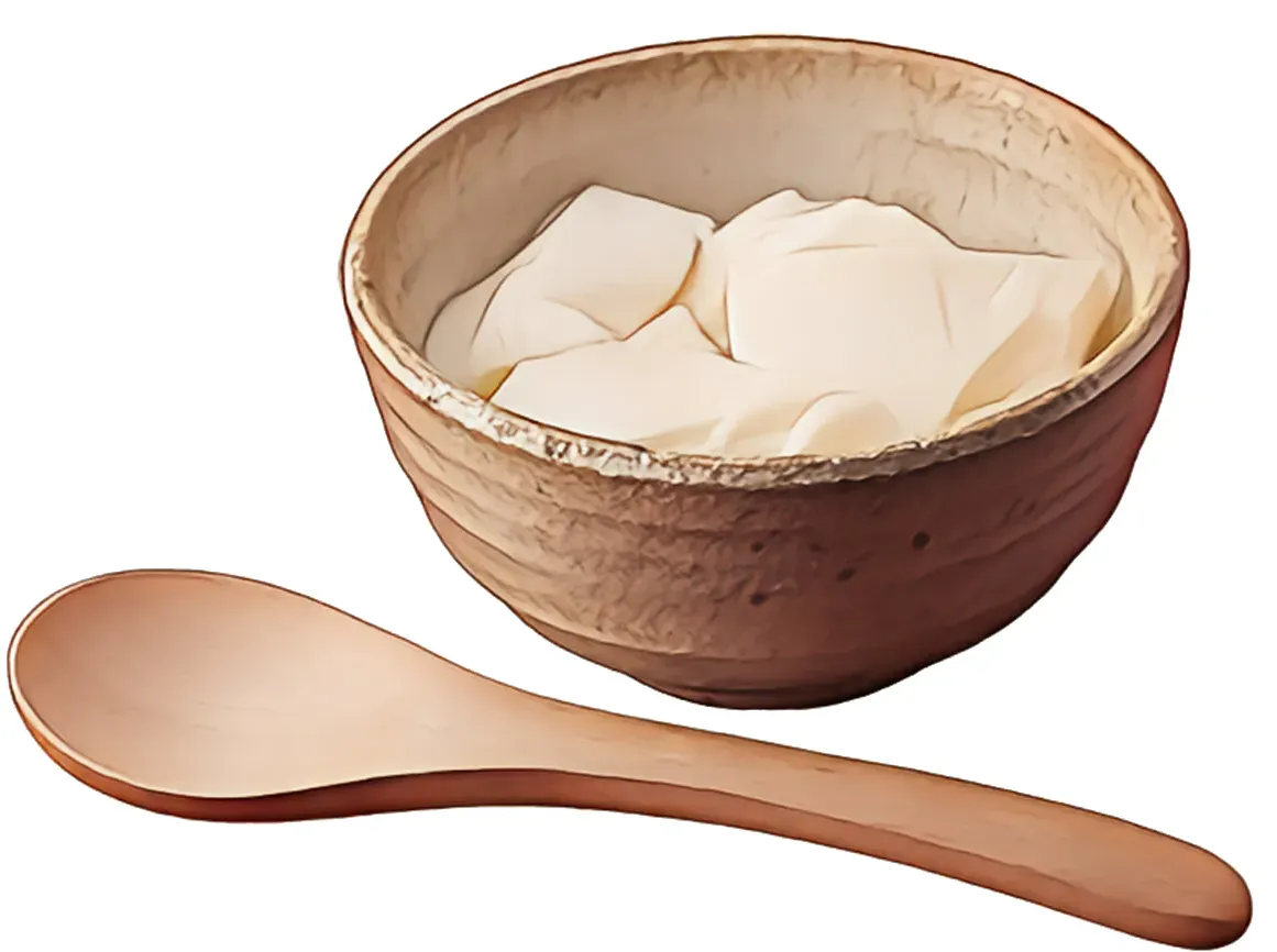 白い豆腐とスプーン