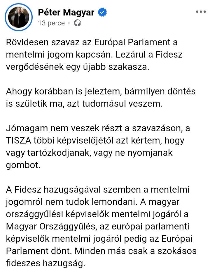 今日のEP Magyar Peterの免責法に関する投票