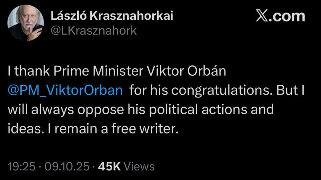 László Krasznahorkai on Twitter…