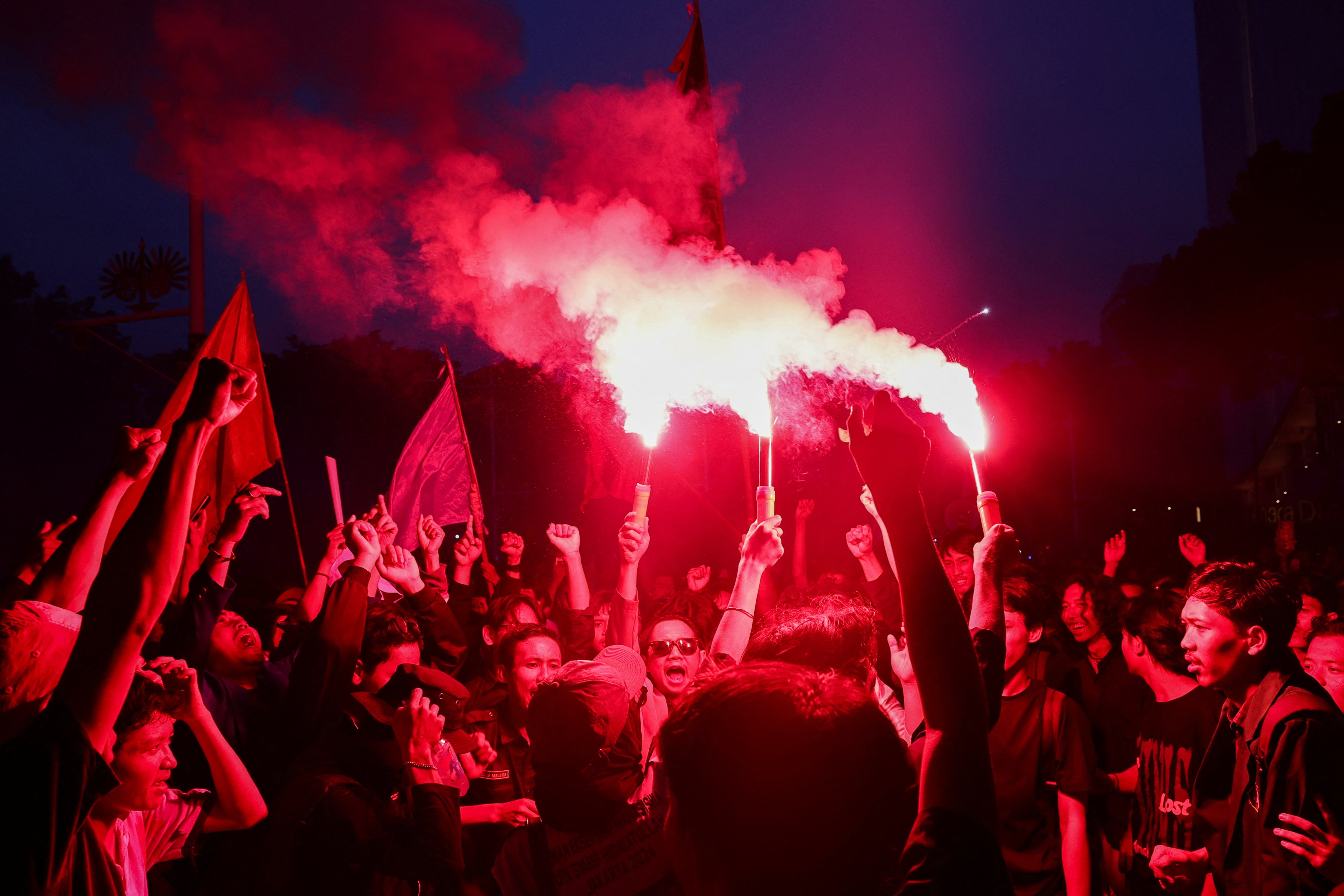 インドネシア大統領就任1年、学生が無料給食制度廃止訴え抗議デモ