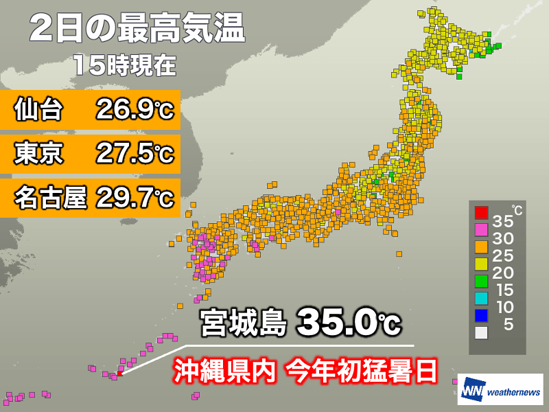 関東以北で暑さ戻る 沖縄では今年初めての猛暑日に