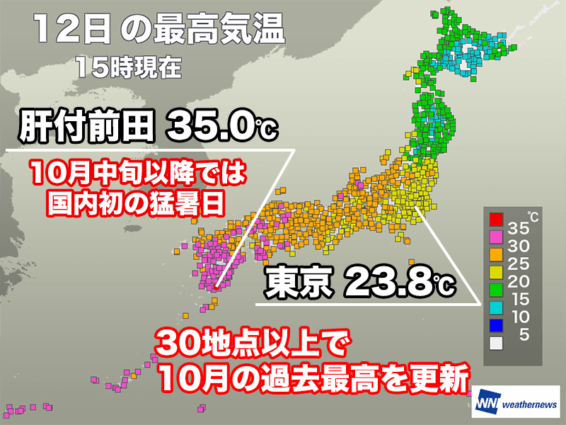 10月中旬以降で史上初の猛暑日を記録 関東の肌寒さは解消