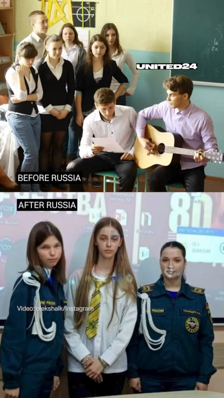 クリミアの学校の写真：ロシアの占領後vsの前