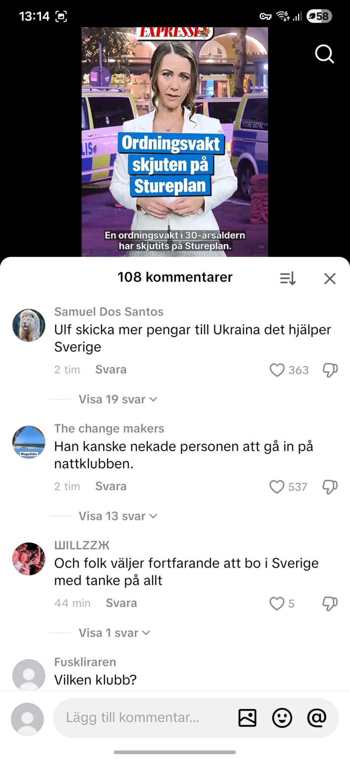 TikTokでは、特にスウェーデン関連のネガティブなニュースに関する投稿の際に、スウェーデンのウクライナ支持を批判したり嘲笑したりするトップコメントがよく見られる。それはロシアの影響によるものでしょうか、あるいは若者の間で広く普及した意見なのでしょうか？