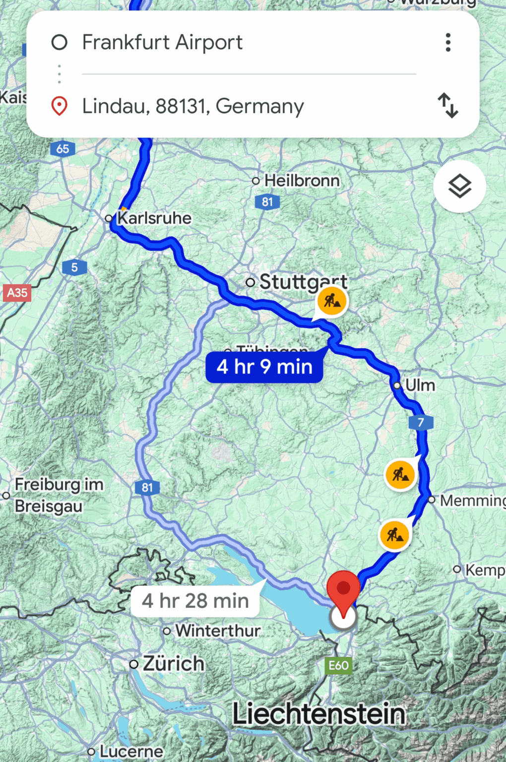 フランクフルトからリンダウまでは A7 または A81 ですか?