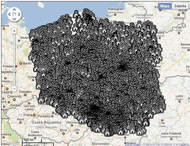 ポーランドのすべての教会の地図
