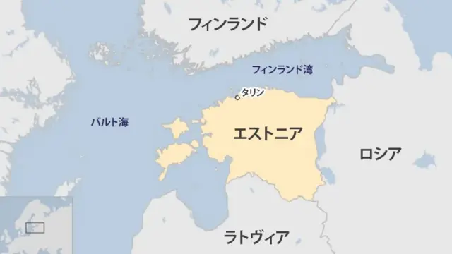 エストニア、フィンランド、ロシアの位置関係を示す地図