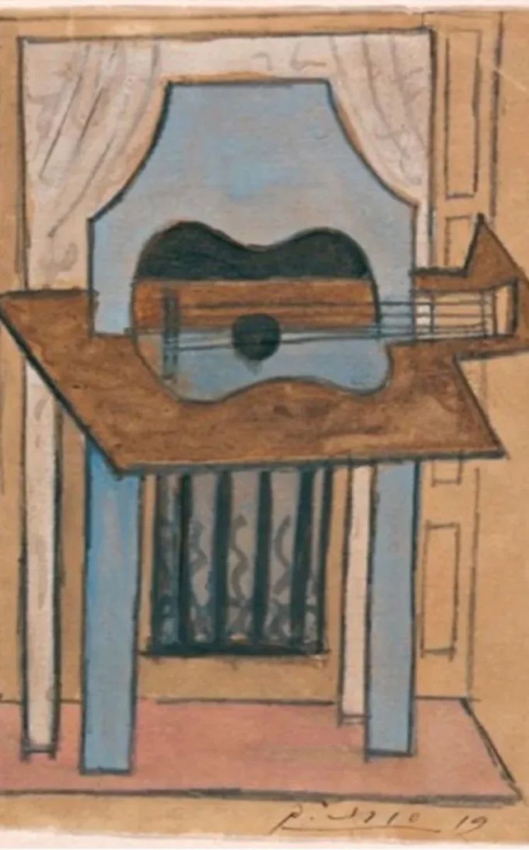 スペイン南部の展覧会で展示予定だったピカソの１９１９年の作品「ギターのある静物」/Picasso