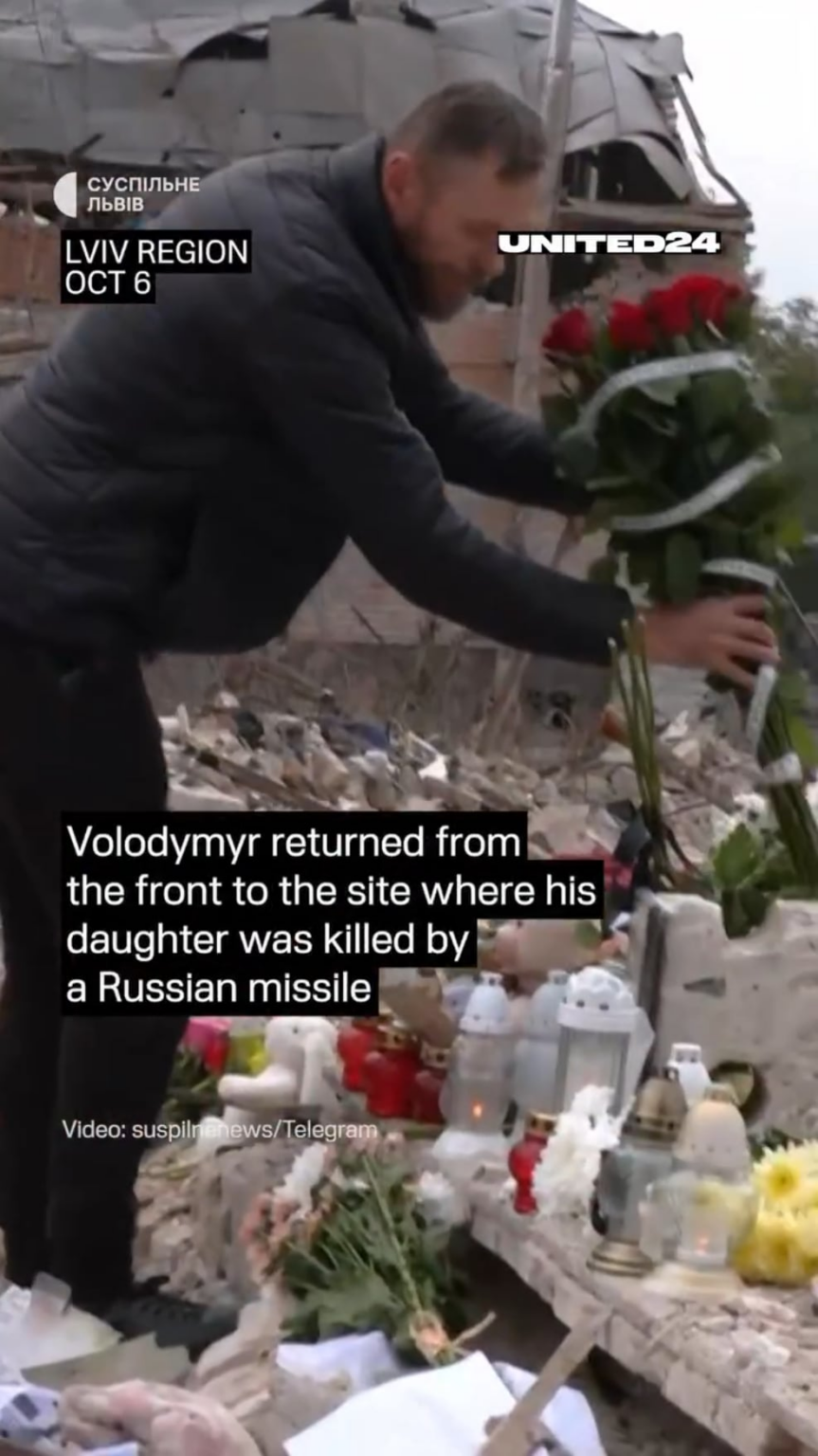ウクライナの兵士は、15歳の娘がロシアのミサイルに殺された家に戻ってきました