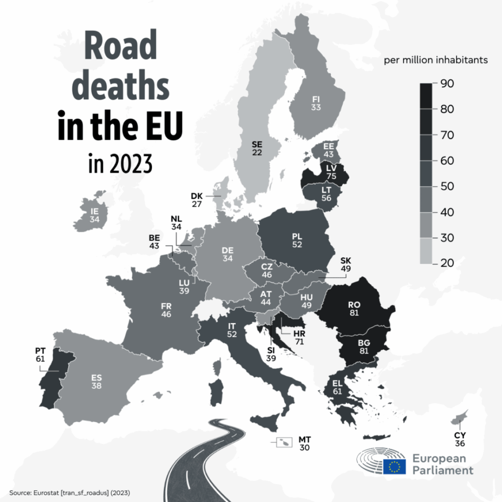 2023 年の EU における交通事故死亡者数