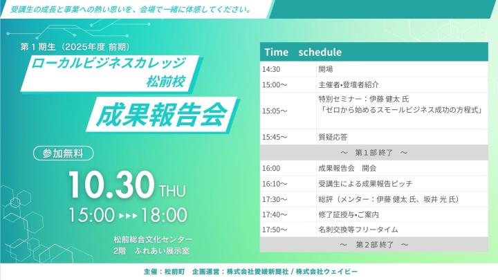 10/30　小さなビジネスの大きな一歩！ロカジ松前校 成果報告会開催｜プレスリリース（愛媛新聞ＯＮＬＩＮＥ）記事詳細｜愛媛新聞ONLINE