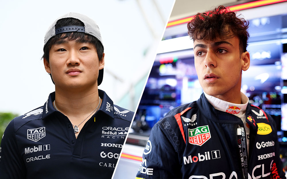 角田裕毅（レッドブル・レーシング）とジュニアドライバーのアーヴィッド・リンブラッド、2025年F1