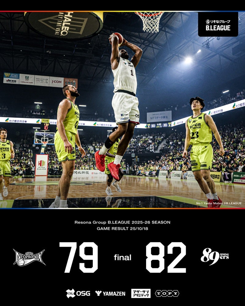 【試合結果】10/18（土）りそなグループ B.LEAGUE 2025-26 B1リーグ戦 第4節 GAME1 仙台 82-79 三遠