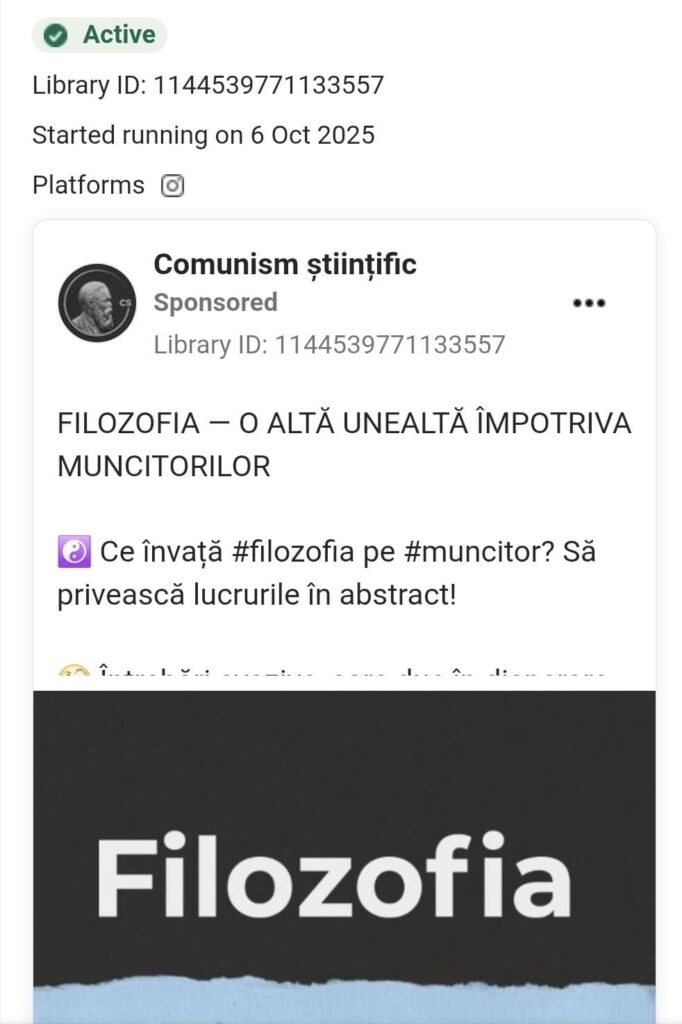 若者の間で共産主義を奨励するページが、インスタグラムやフェイスブックで数千ユーロ相当の広告を掲載している