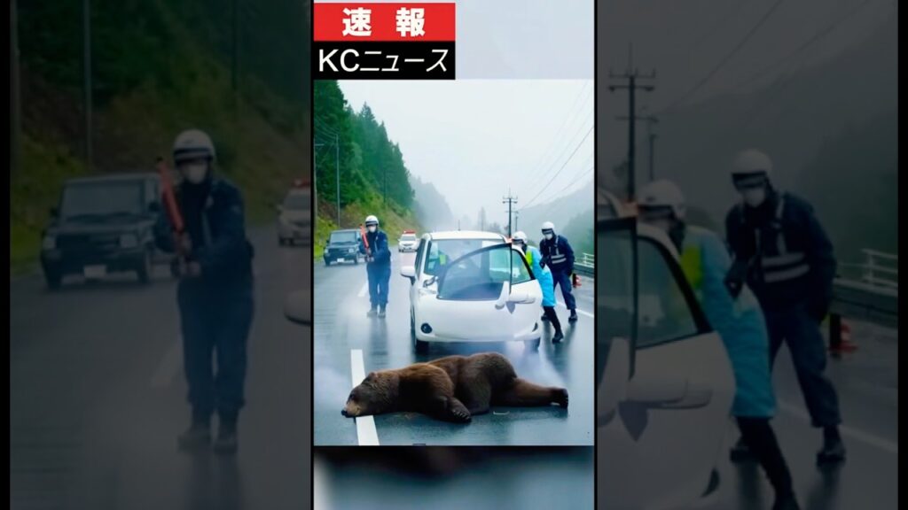 🚨【速報】熊が道路に出没！車と衝突💥現場からKCニュース田村あさみ記者が緊急報道！#熊 #熊出没 #事故 #衝撃 #地震 #注意喚起 #動物ショート #ai動画 #bear #ヒグマ #速報