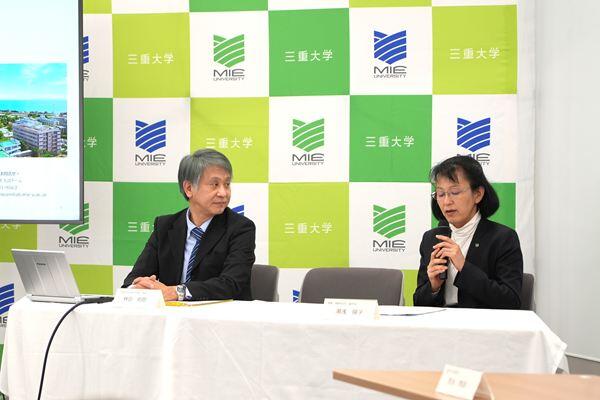 （左）林田祐樹 工学研究科副研究科長・教授、（右）湯浅陽子　理事（教育担当）・副学長からの発表